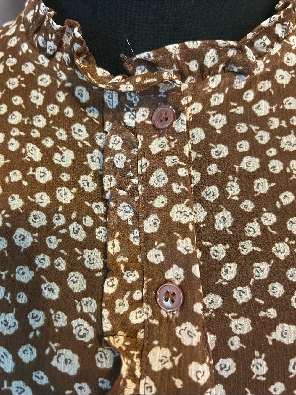 Sheer Brown Floral Button-Front Blouse - Picture 3 of 6